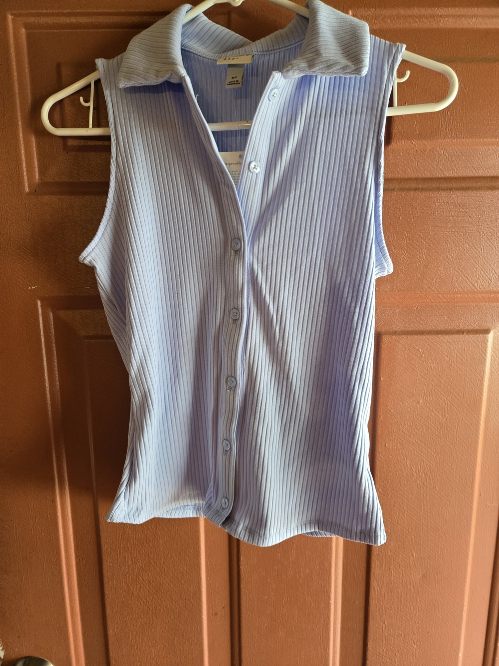 a new day Sleeveless Ribbed Button-Down Top in Light Blue
